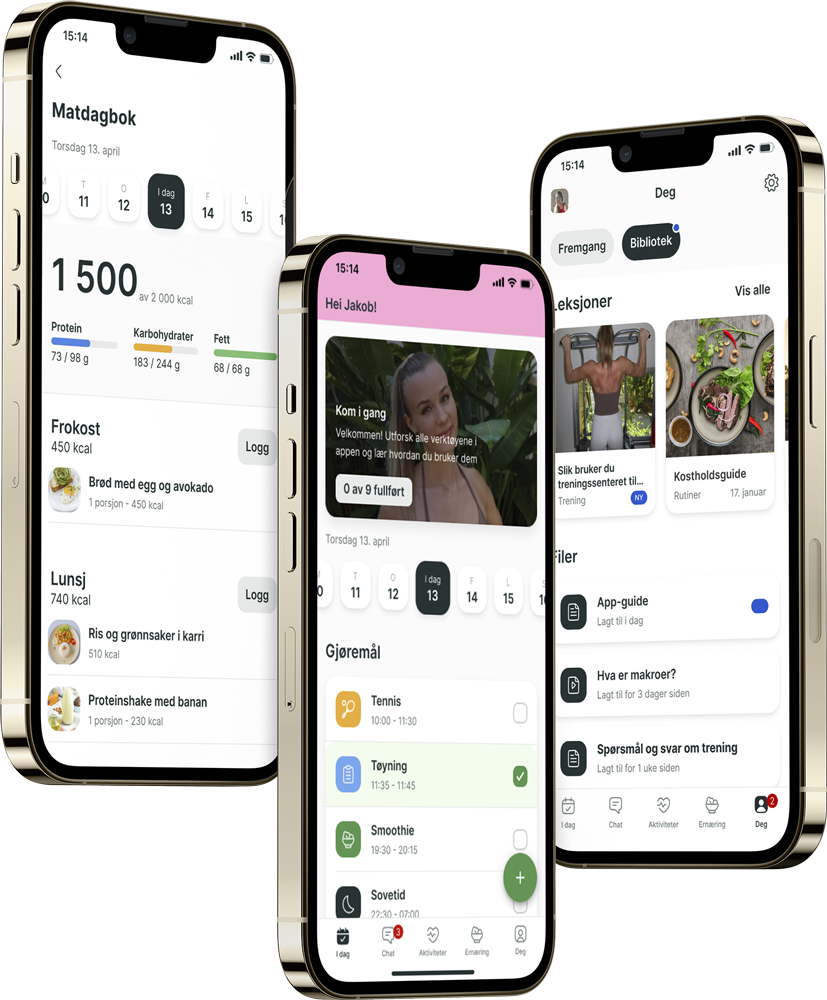 En demo av coaching-appen, som viser funksjoner.